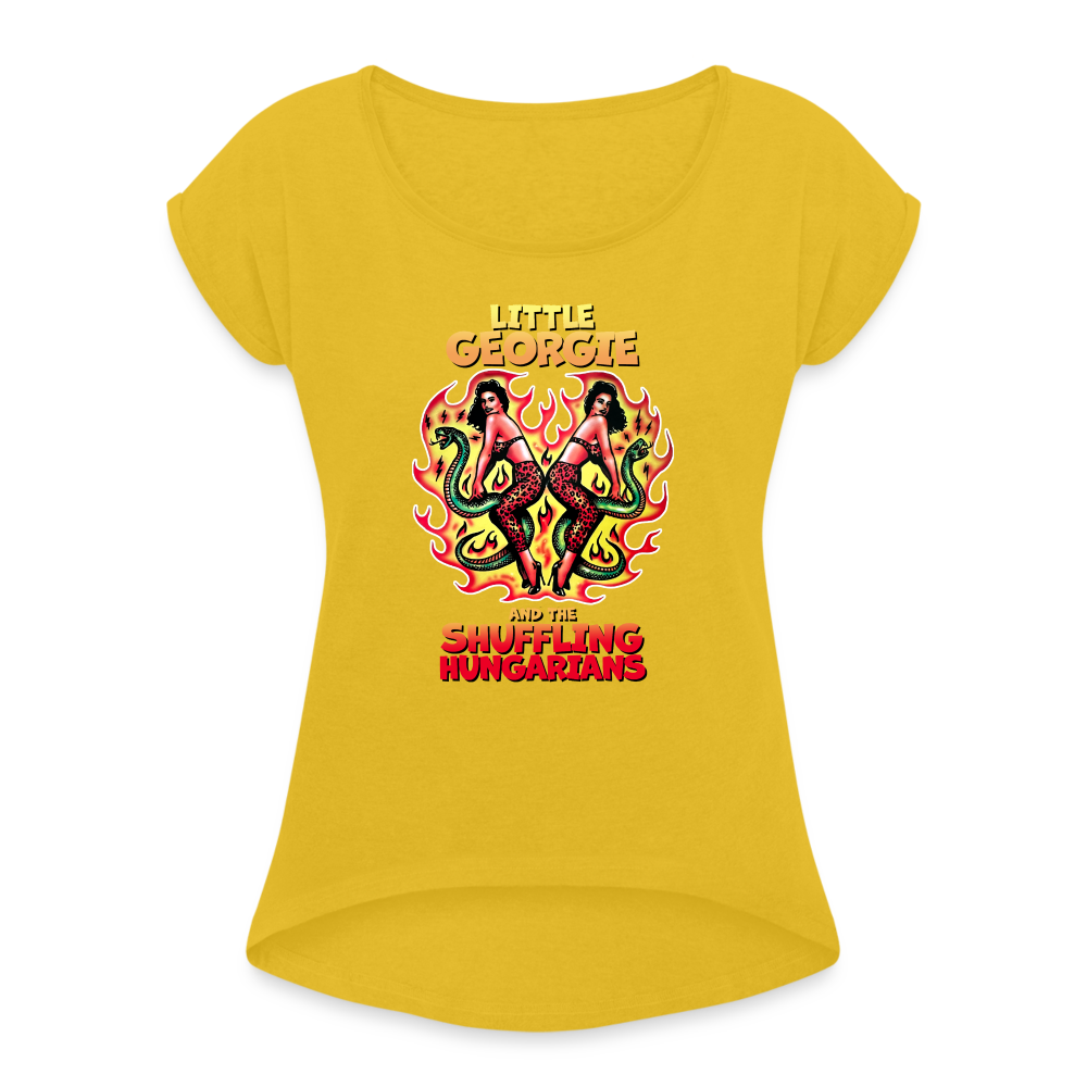 Twin Snakes - Women's Roll Cuff T-Shirt - mustard yellow