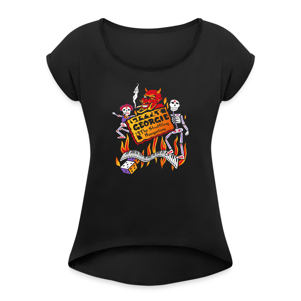 Little Georgie Devil - Women's Roll Cuff T-Shirt - black