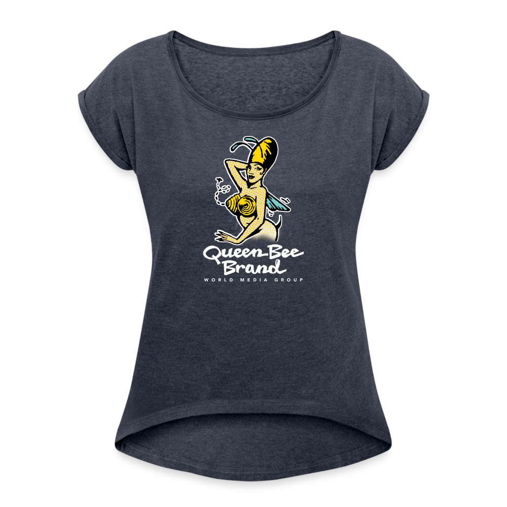 Queen Bee Logo - Women's Roll Cuff T-Shirt - navy heather